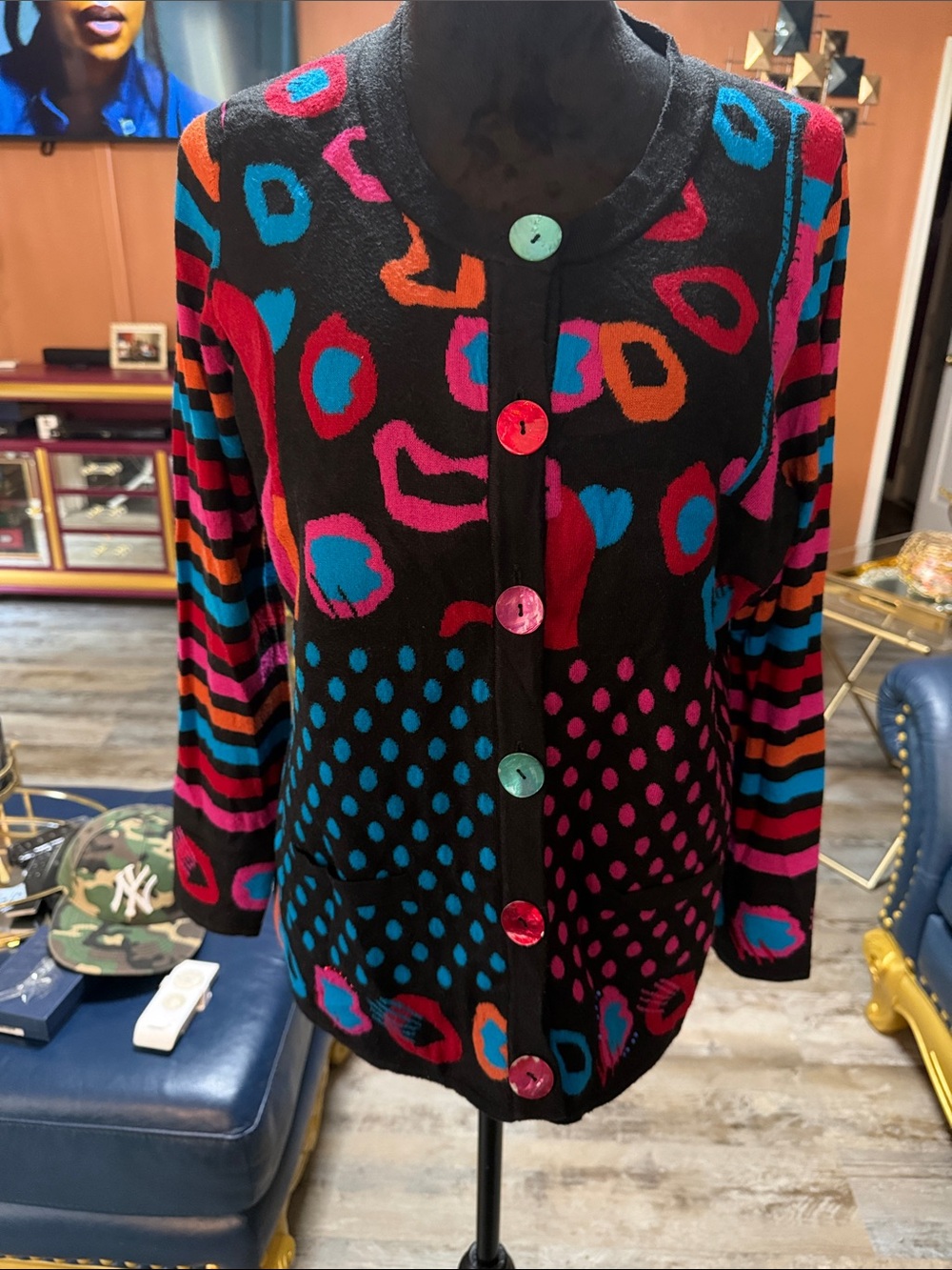 Alison Sheri colorful abstract button down Cardigan